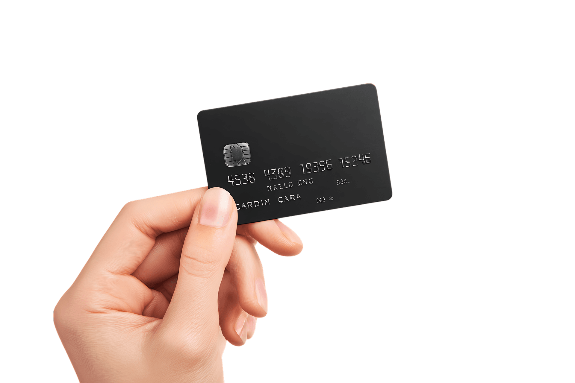 Hand holding a black credit card.