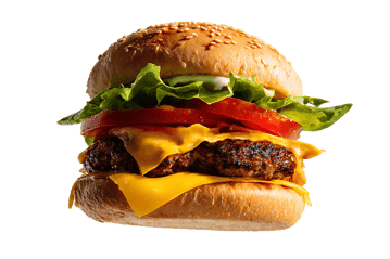 Juicy double cheeseburger with lettuce and tomato.