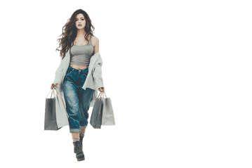 Trendy woman with shopping bags, fashion and lifestyle concept.