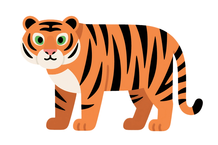 Cartoon tiger illustration with orange fur and black stripes