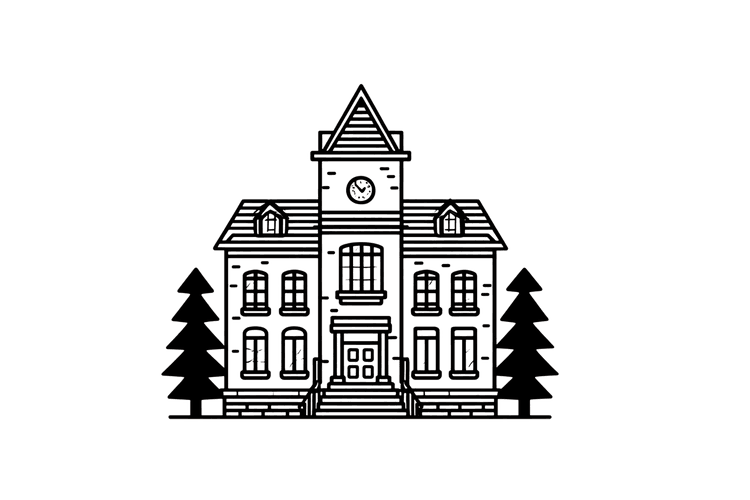 Spooky mansion illustration on black background