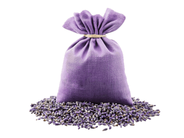 Purple lavender sachet bag with dried flowers.