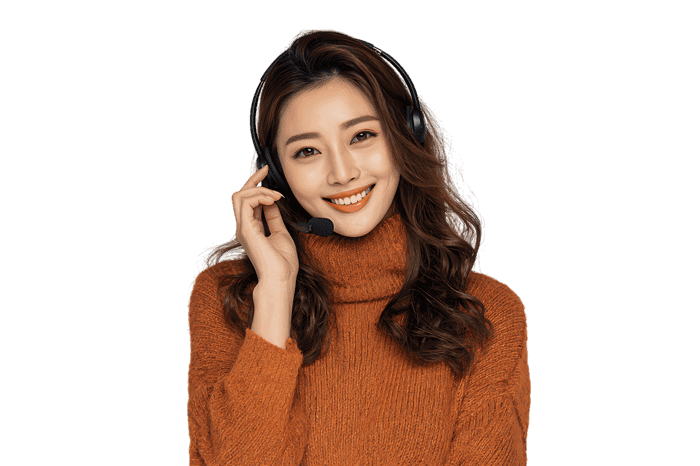 Smiling woman in headset, customer service agent.