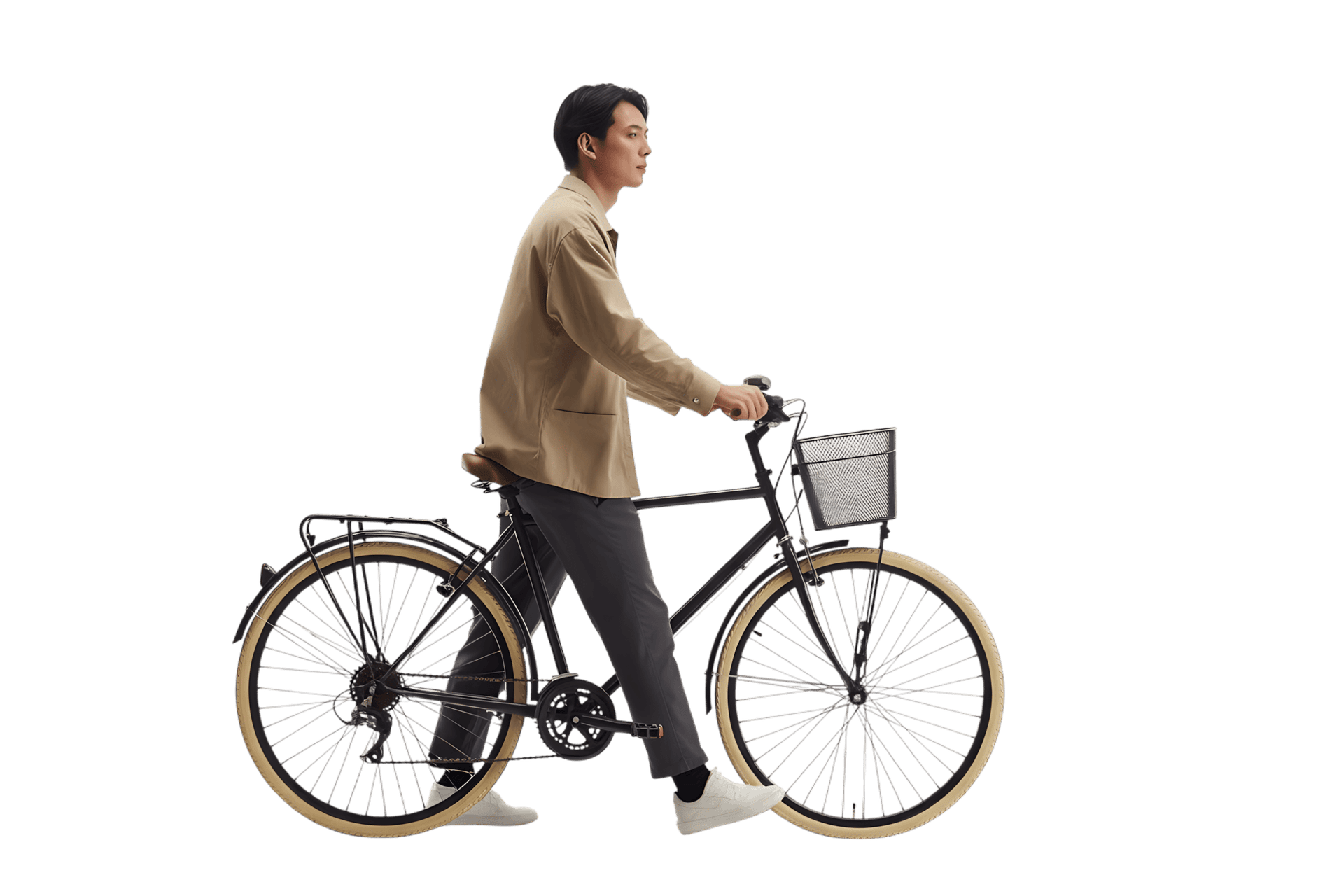 Man riding bicycle on transparent background