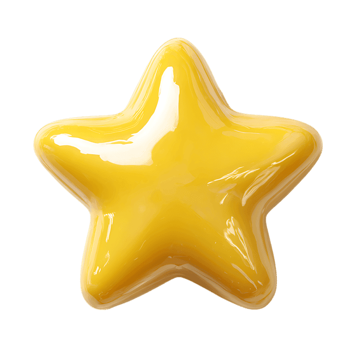 Shiny, glossy yellow star, 3D render.