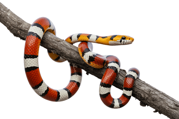 Colorful milk snake on a branch