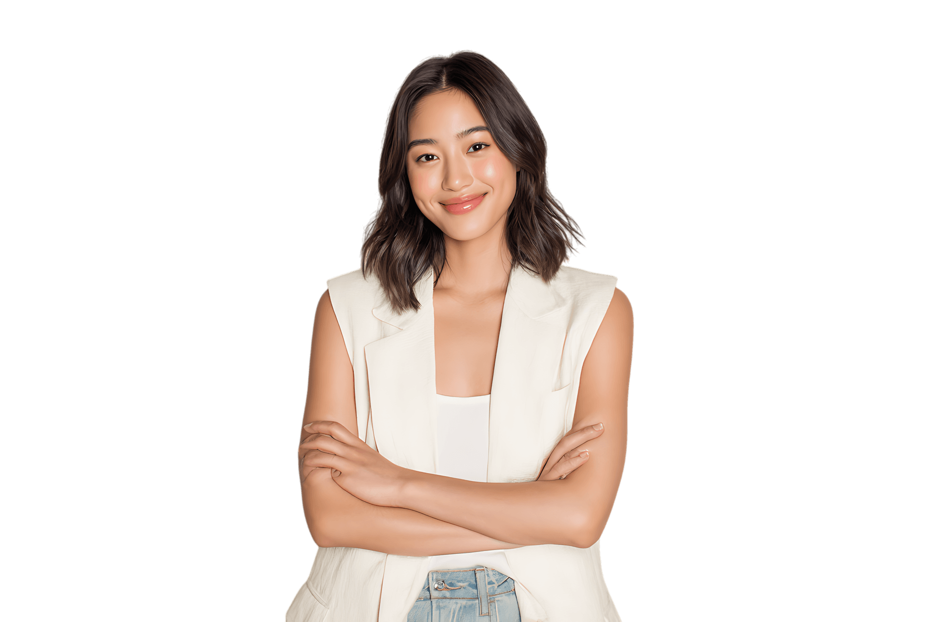 Confident young Asian woman smiling.