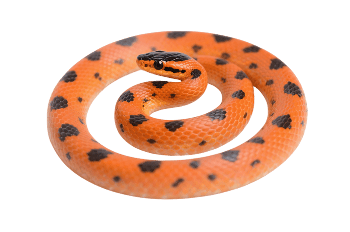 Orange ringed snake with black spots coiled up