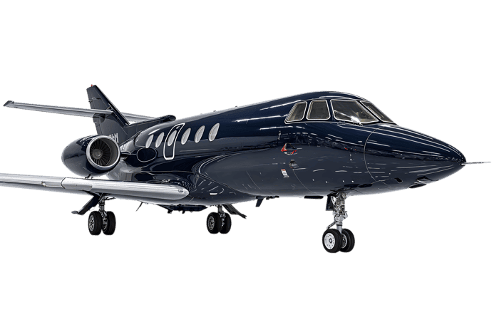 Dark blue private jet isolated on black background