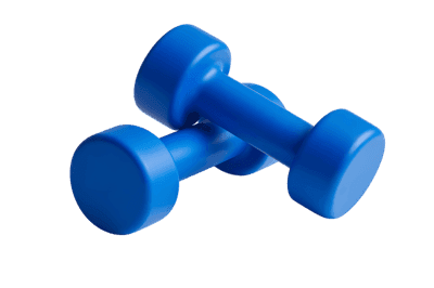 Pair of blue dumbbells isolated on black, promoting fitness.