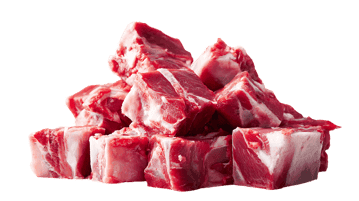 Fresh, raw meat cubes.
