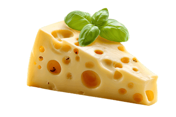 A wedge of Swiss cheese with basil179.