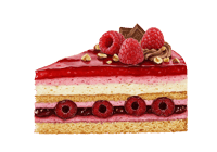 Delicious raspberry cake slice with chocolate and nuts
