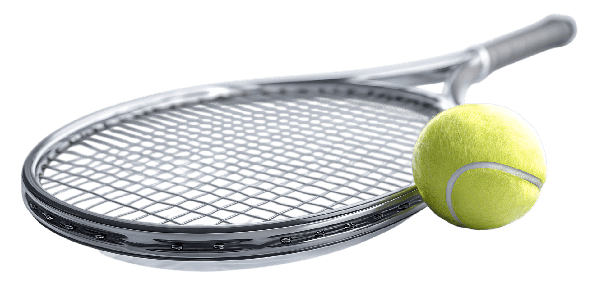 Close up of tennis racket and ball, water droplets on strings.