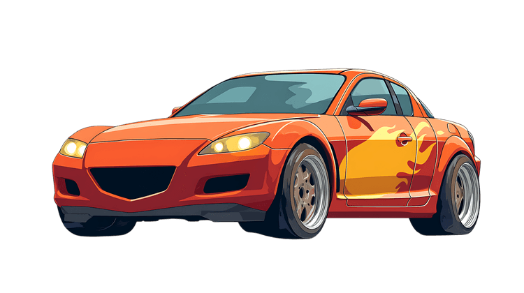 Red sportscar with flames illustration