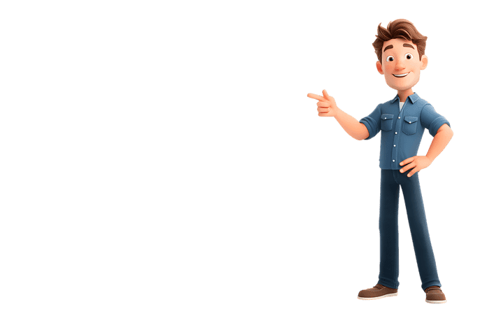 3d cartoon man pointing his finger to the side