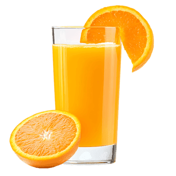 Glass of fresh orange juice with orange slices.