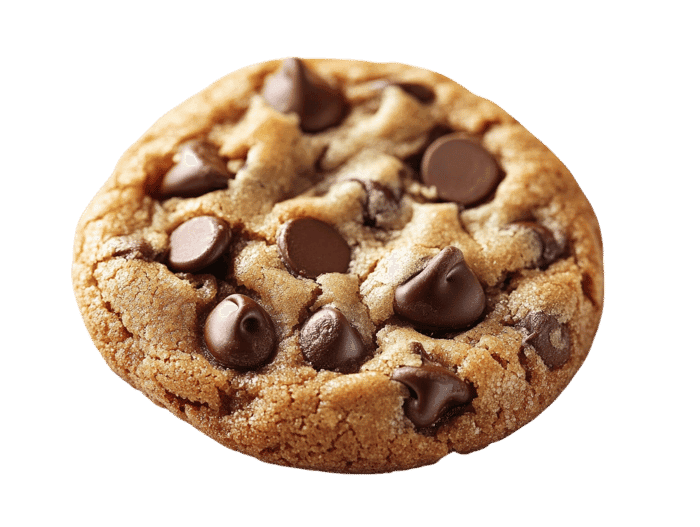 Delicious chocolate chip cookie close up.