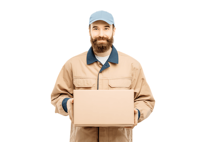 Courier with parcel, fast delivery service