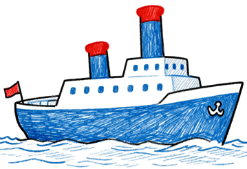 Blue steamboat on the water illustration