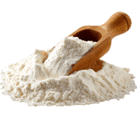 Wooden scoop in a pile of flour