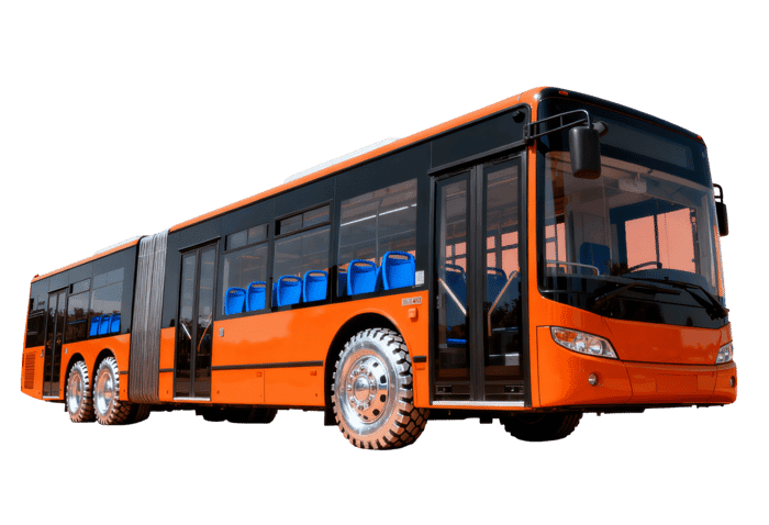 Modern orange articulated city bus for public transportation