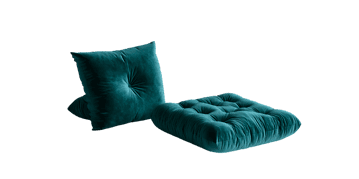 Stylish teal velvet chaise lounge isolated on black