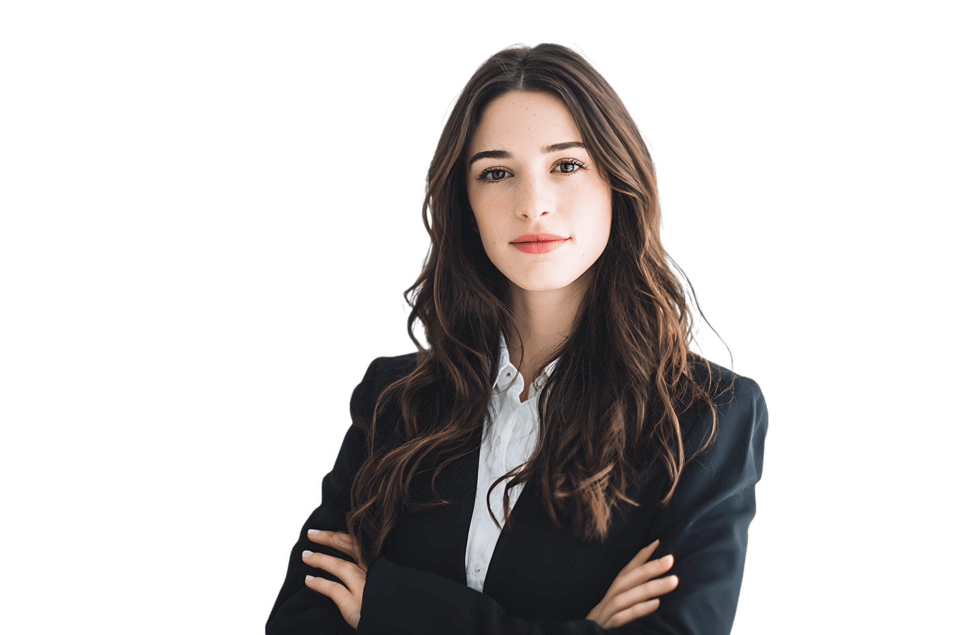 Confident businesswoman portrait, arms crossed.