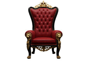 Red throne chair with golden accents and lion head armrests