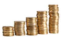 Golden coins stacked in ascending order