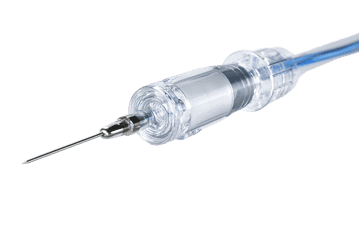 Close up of a medical syringe needle.