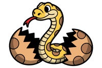 Cartoon snake hatching from egg. Cute reptile illustration.