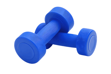 Pair of blue dumbbells, fitness and strength training concept.