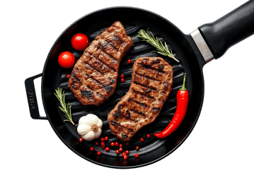 Grilled steaks with rosemary, garlic, pepper, and chili.