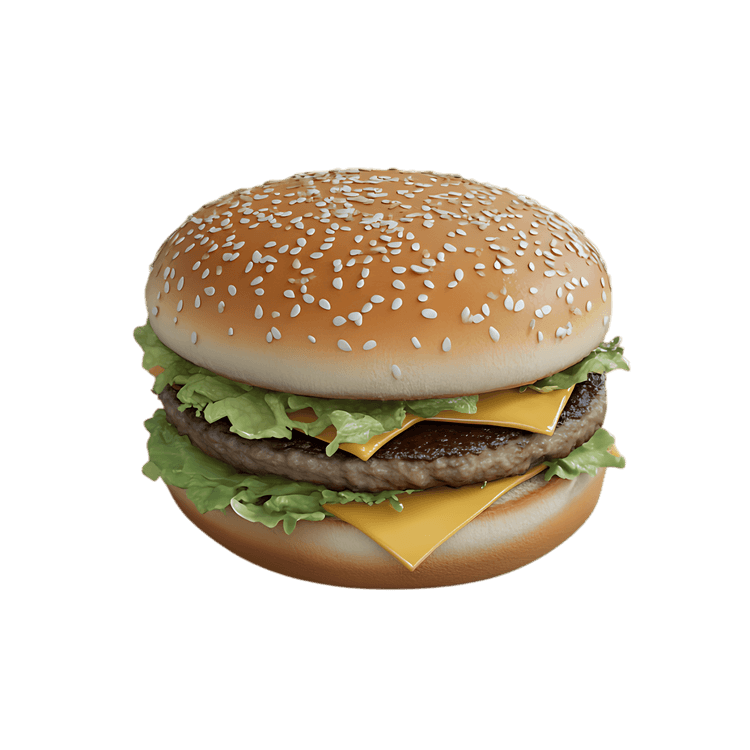 Juicy double cheeseburger with sesame bun.