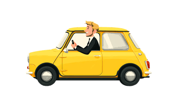 Cartoon man driving yellow car