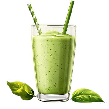 Refreshing green smoothie in a glass with straws.