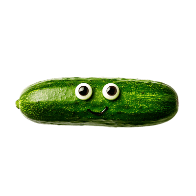 Happy cucumber with googly eyes. Funny food illustration.