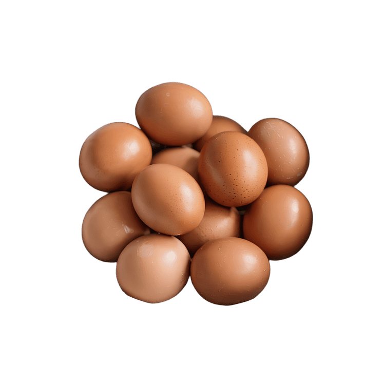 Pile of fresh brown chicken eggs.