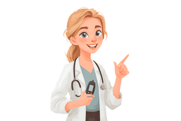 Smiling female doctor pointing