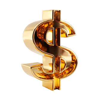 3D golden dollar symbol representing wealth, investment, and financial success.