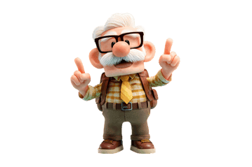 Carl fredricksen cartoon character pointing upwards
