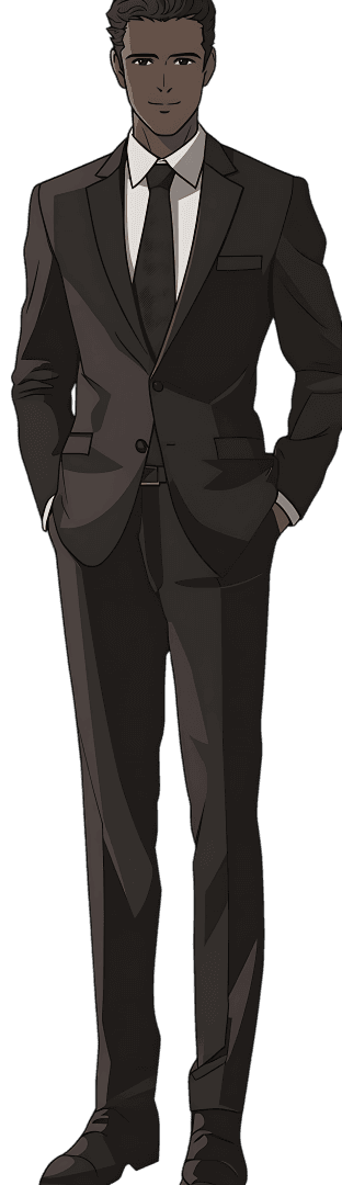 Businessman in a suit, standing pose.