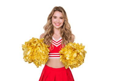 Smiling young cheerleader in red and white uniform