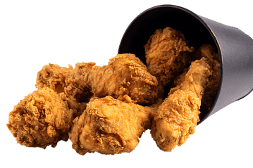 Crispy fried chicken spilling from a bucket