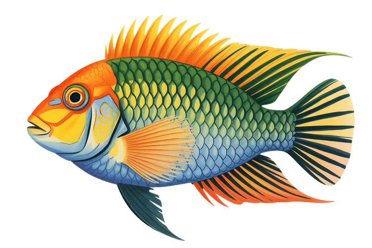 Colorful illustration of a tropical fish with detailed scales