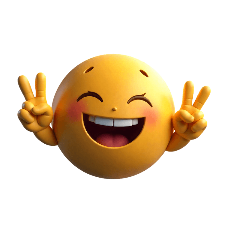Happy emoji with peace sign and smiling face