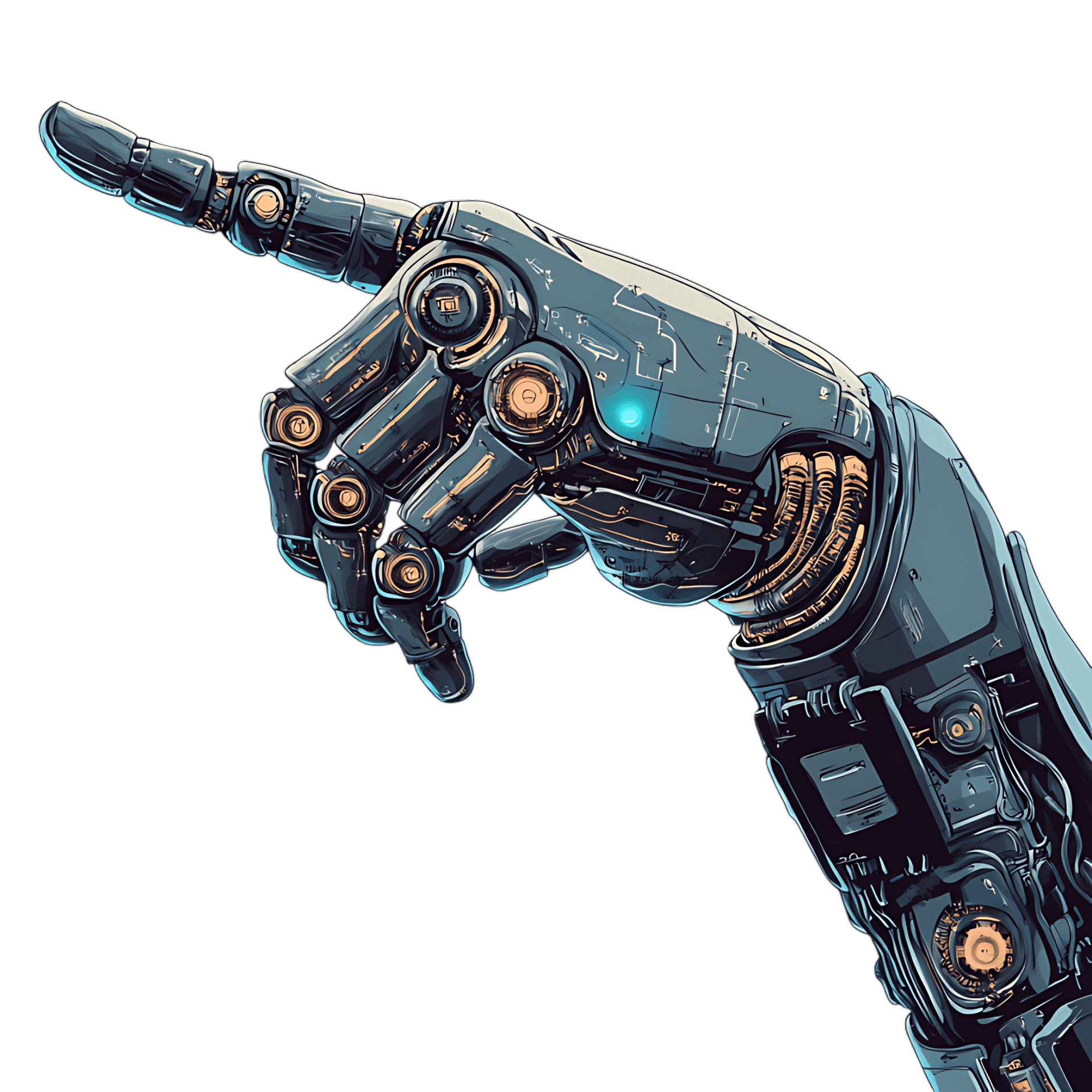 Robotic hand pointing, futuristic technology concept