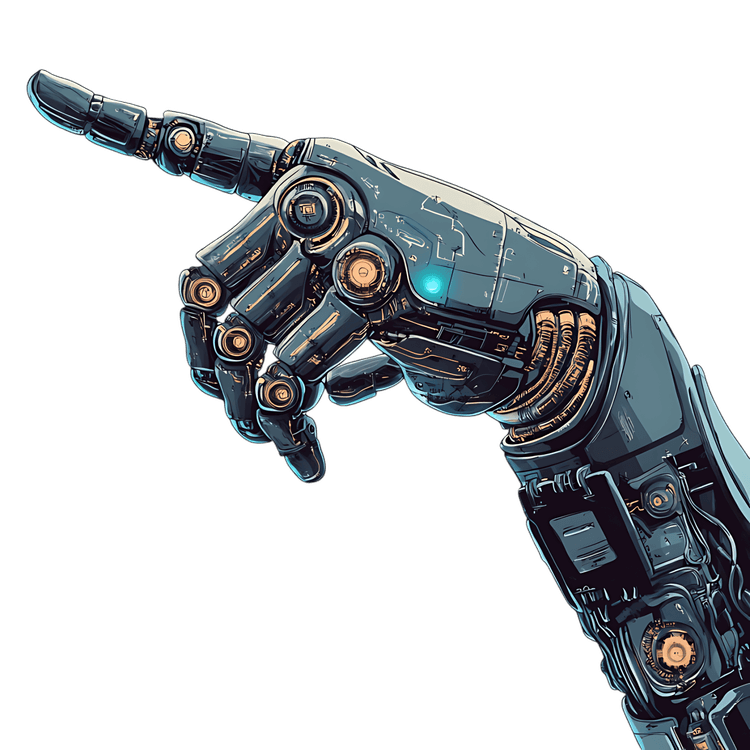 Robotic hand pointing, futuristic technology concept