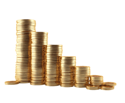 Stacks of gold coins descending